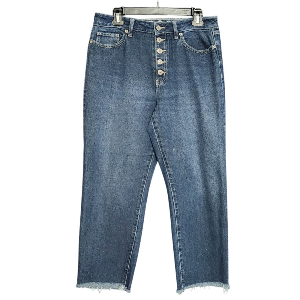 By Rewash Mom Blue Jeans Super High Rise Corsette ButtonFly Frayed Hem Juniors 9